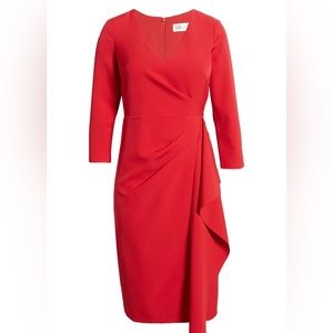 NWT Eliza J Red Body-Con Ruffle Detail V-Neck Cocktail Dress, size 4